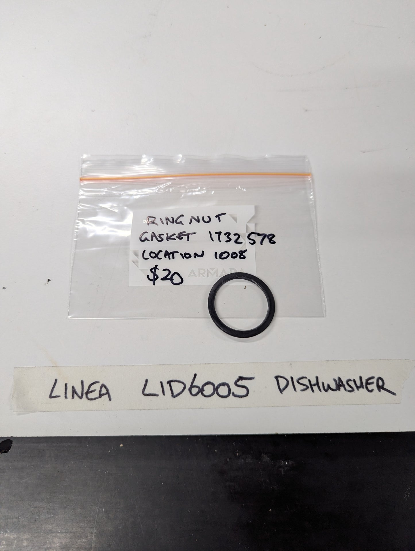LINEA LID6005 dishwasher ring nut gasket in clear bag on white surface