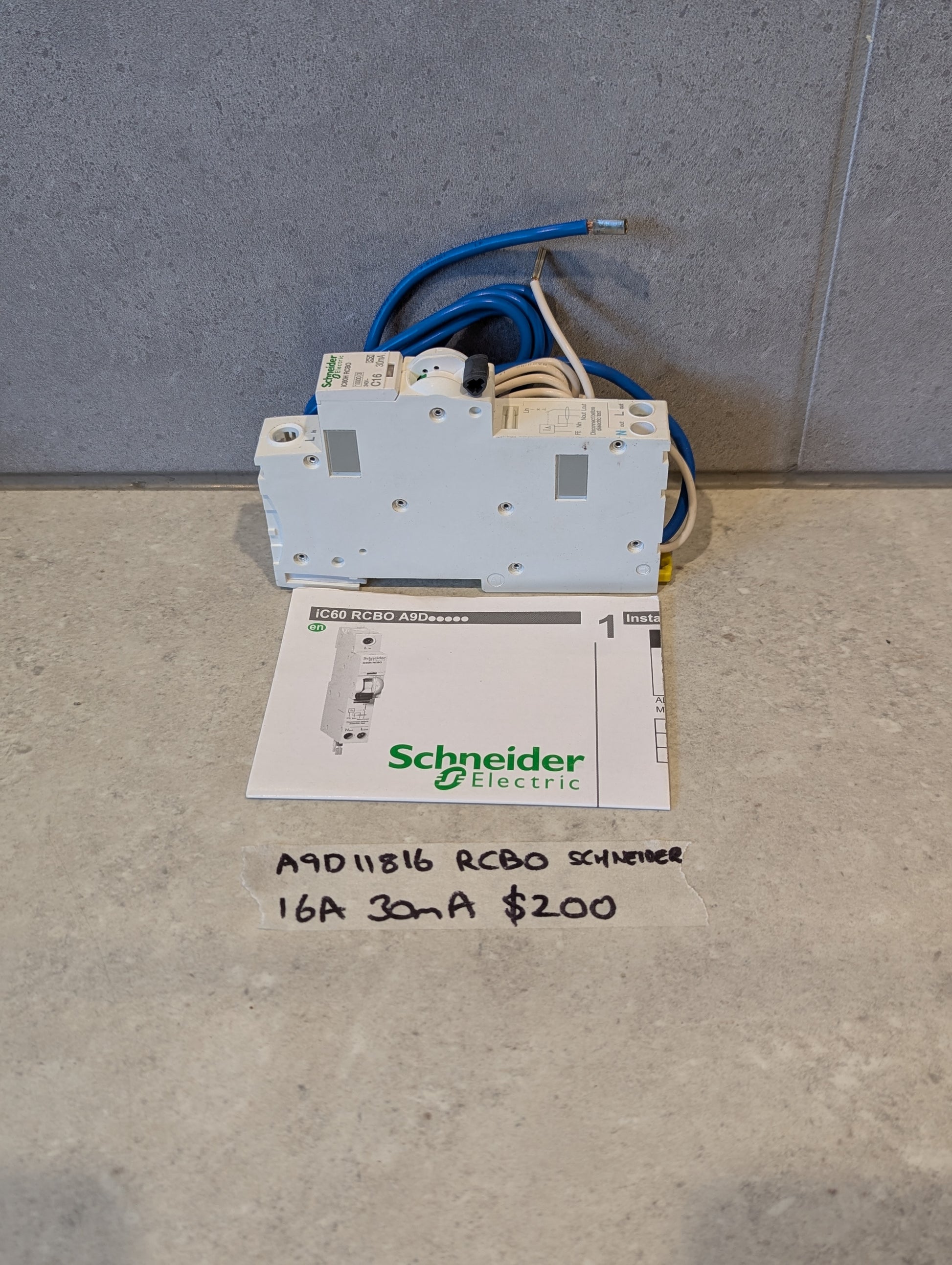 Schneider Electric RCBO circuit breaker with installation manual and wiring