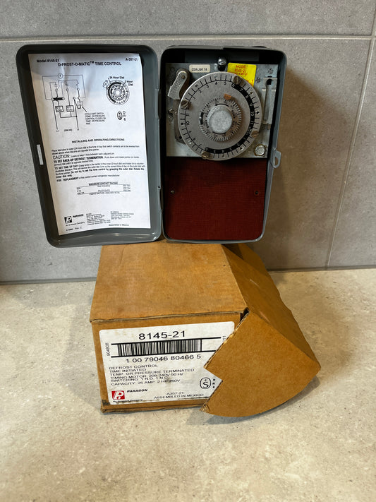 Paragon 8145-21 Defrost Control Timer open showing internal dial and instructions