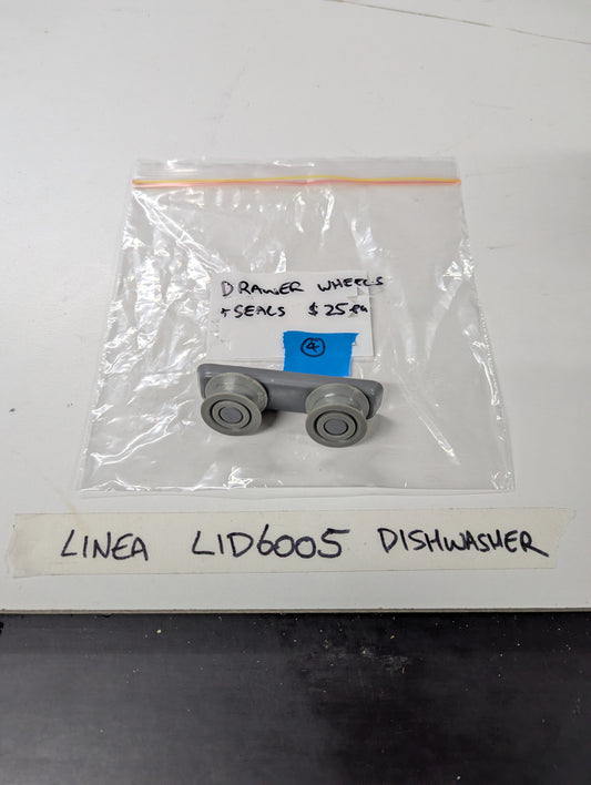 Linea LID6005 dishwasher drawer wheels and seals set in clear plastic bag