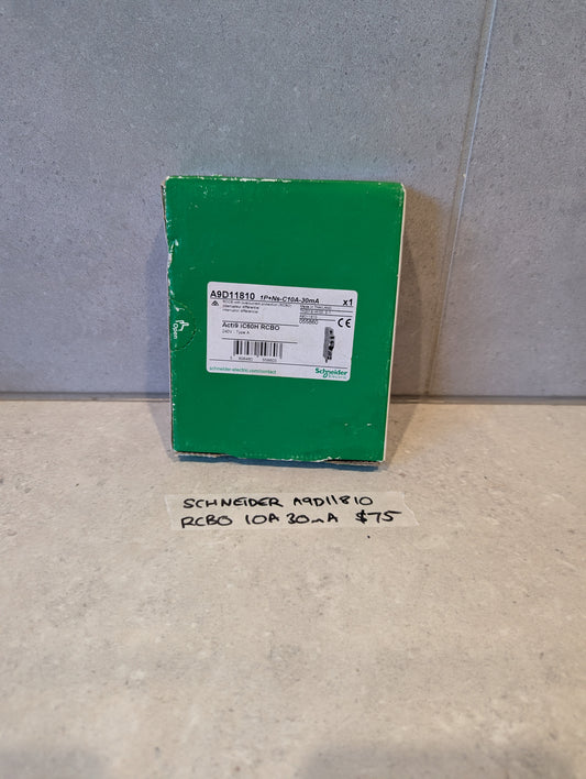 Schneider Acti9 RCBO A9D11810 green box with product label
