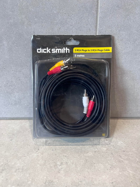 Dick Smith 3 RCA Plugs to 3 RCA Plugs Cable in 5 metre length retail packaging