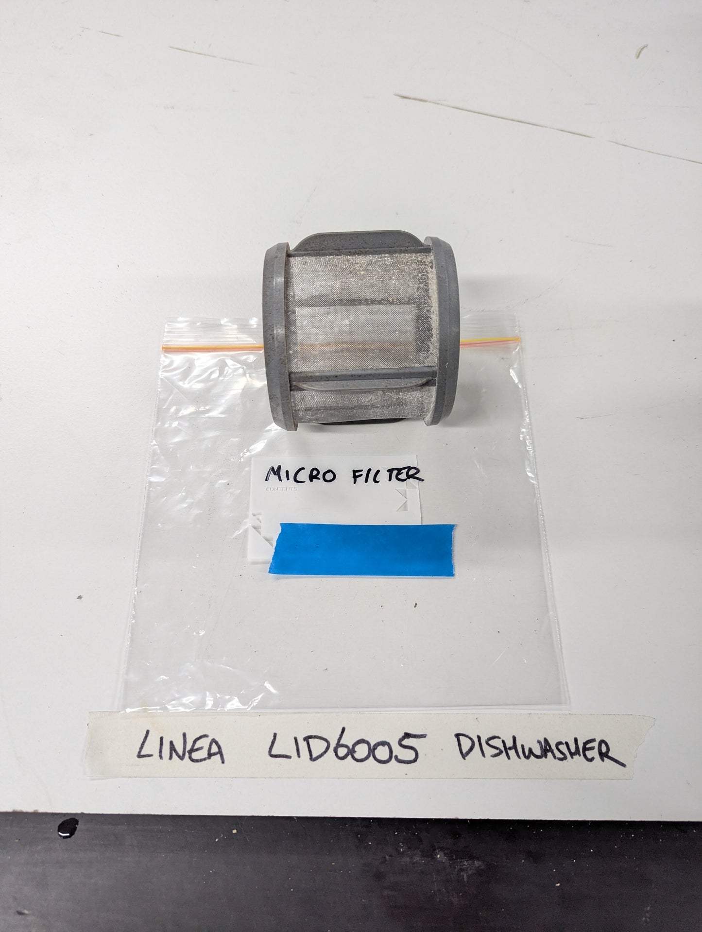 Linea LID6005 dishwasher micro filter on labeled bag