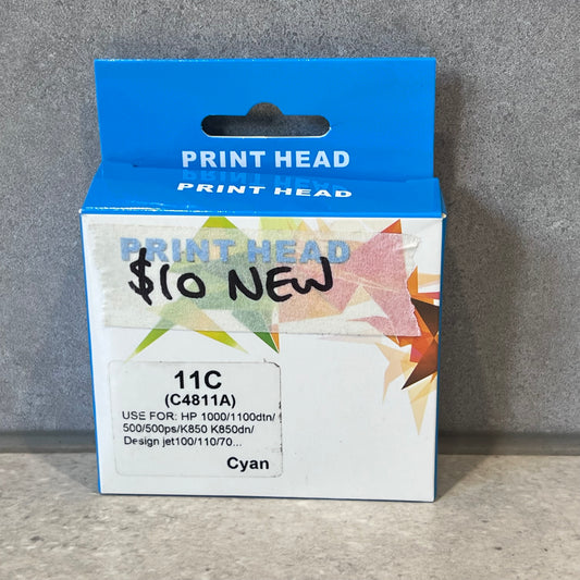 Front view of Print Head 11C Cyan packaging for HP printers