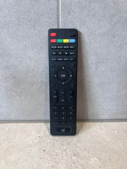 Universal TV and DVD remote control with colored shortcut buttons and numeric keypad