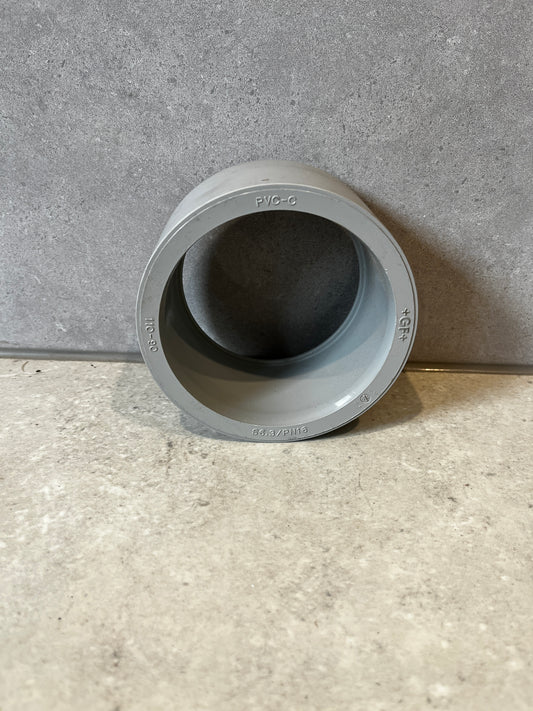 Gray PVC pipe coupling socket adapter front view