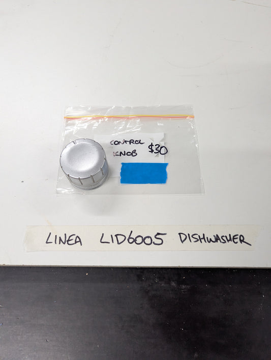 Silver control knob for Linea LID6005 dishwasher with label and price