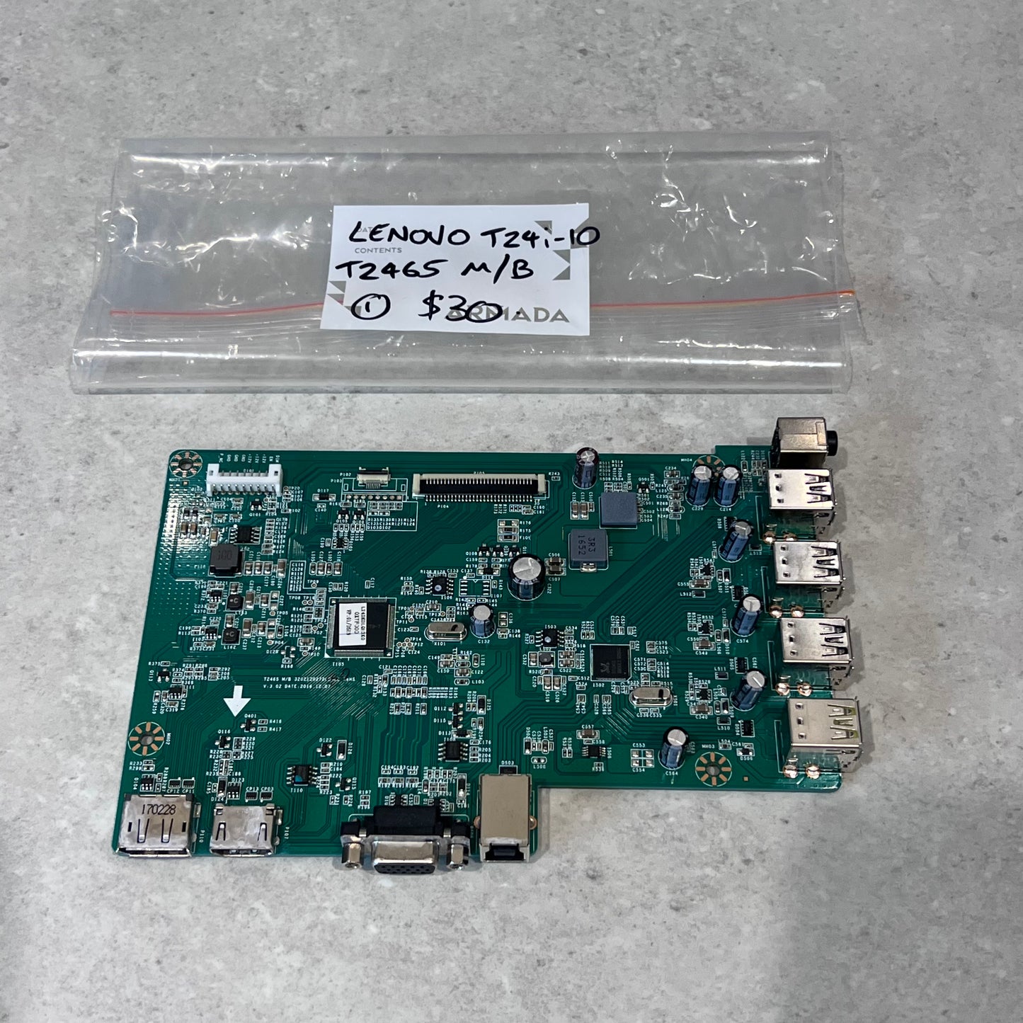Lenovo T24i-10 T2465 main board with multiple ports on table