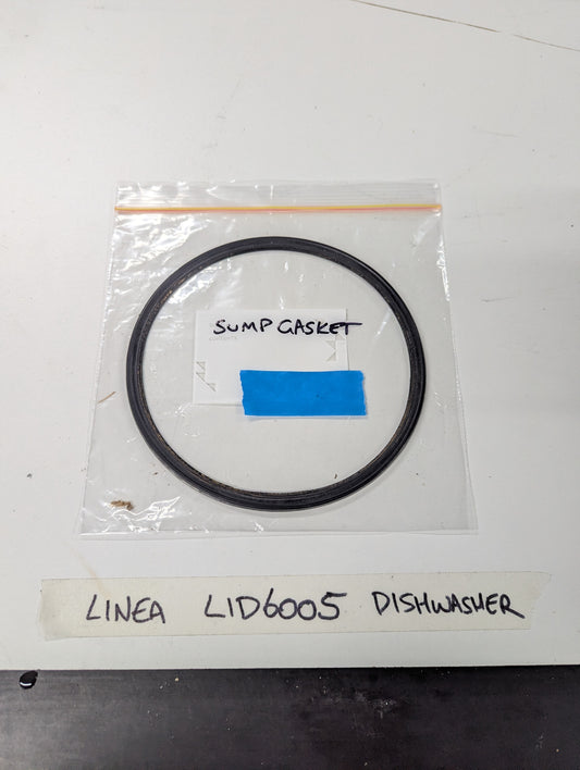 Black sump gasket for Linea LID6005 dishwasher in clear plastic bag