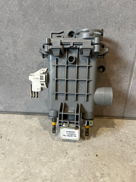 Front view of universal dishwasher heating element assembly with wiring connectors
