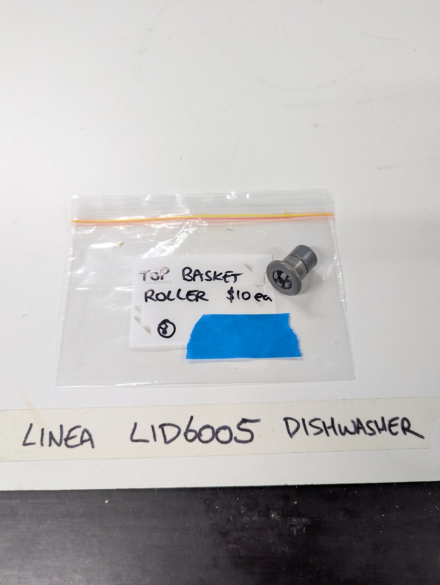 Linea LID6005 dishwasher top basket roller replacement part in clear bag