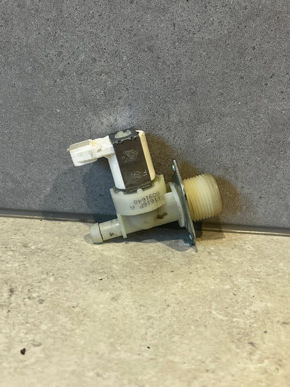 Universal washing machine water inlet valve showing side with threaded connection and mounting bracket