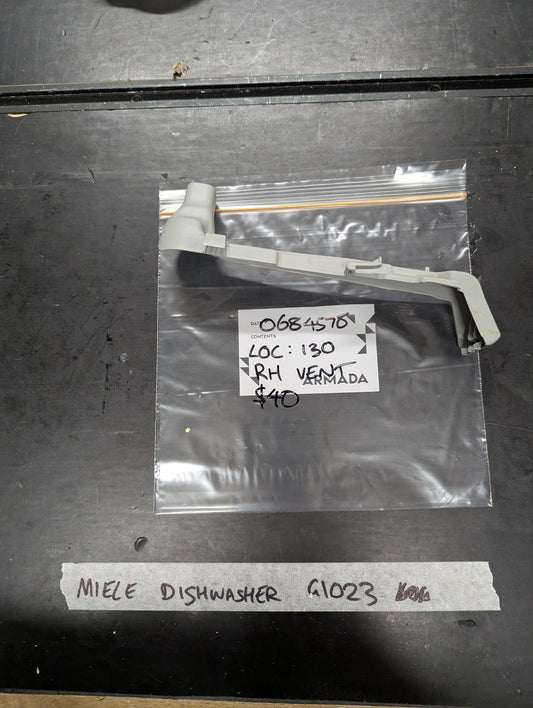 Miele G1023 dishwasher vent arm replacement on plastic bag with label