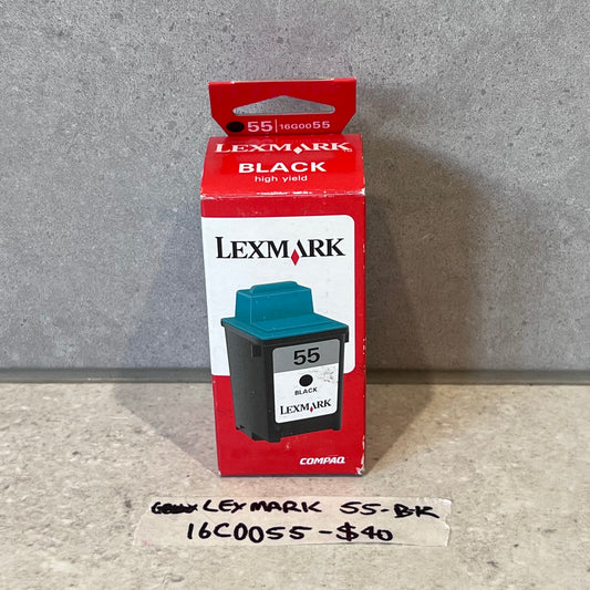 Lexmark 55 black high yield ink cartridge retail box on a countertop