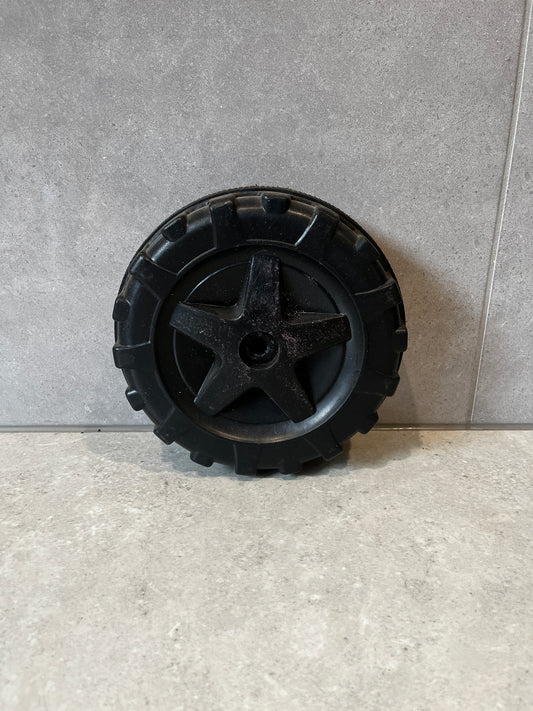 Black durable replacement wheel for garden cart with deep tread pattern