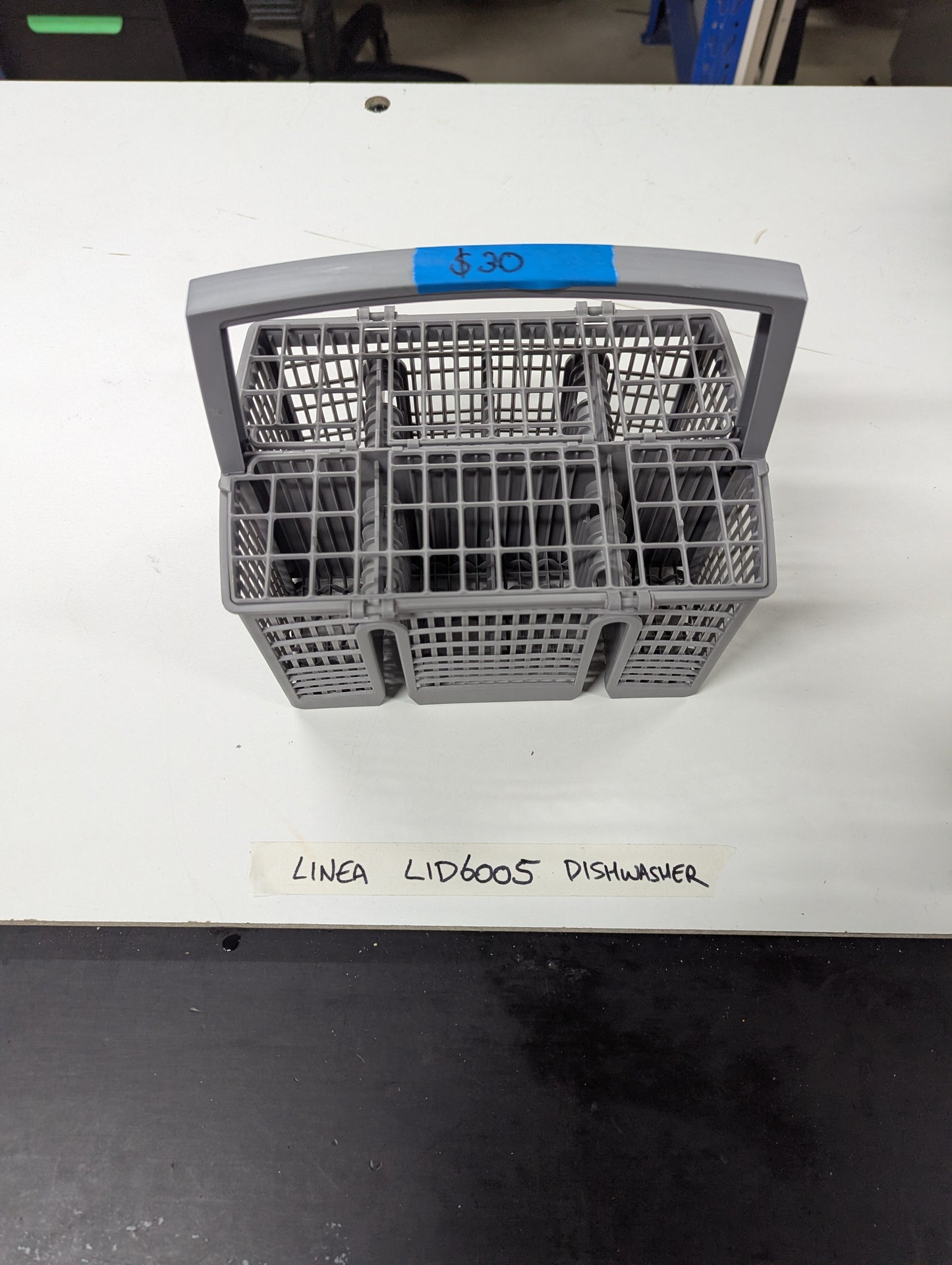 Gray plastic dishwasher cutlery basket with handle for Linea LID6005