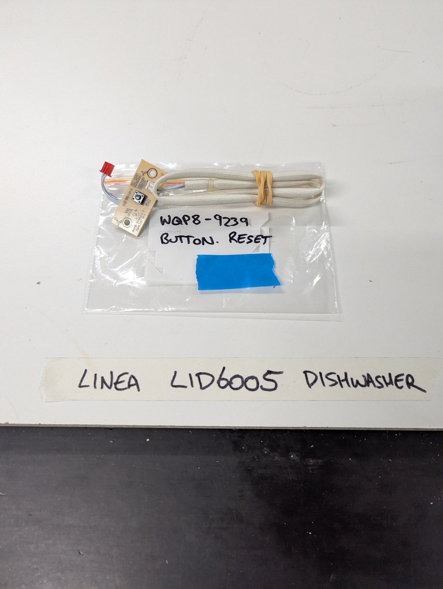 LINEA LID6005 dishwasher reset button assembly with cable and connector
