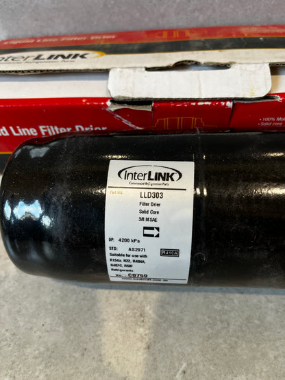 Closeup of InterLINK LLD303 Filter Drier label and box