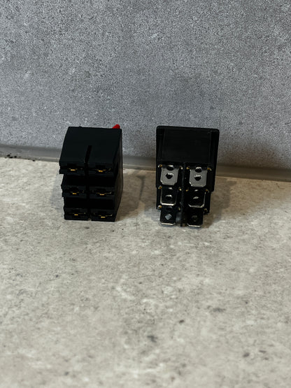 Forward reverse stop rocker switch showing terminal connections and mounting side.
