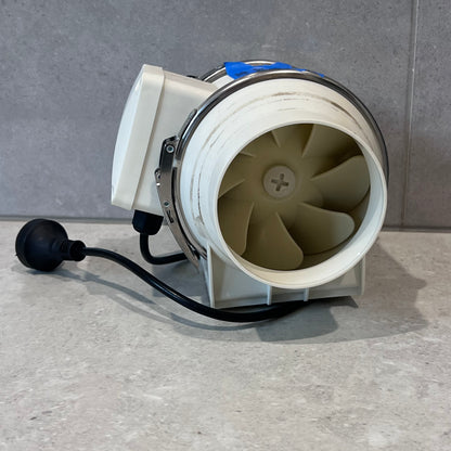 Side view showing impeller of 100mm inline exhaust fan