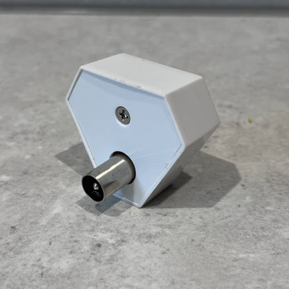 Close-up of PAL antenna splitter showing connector