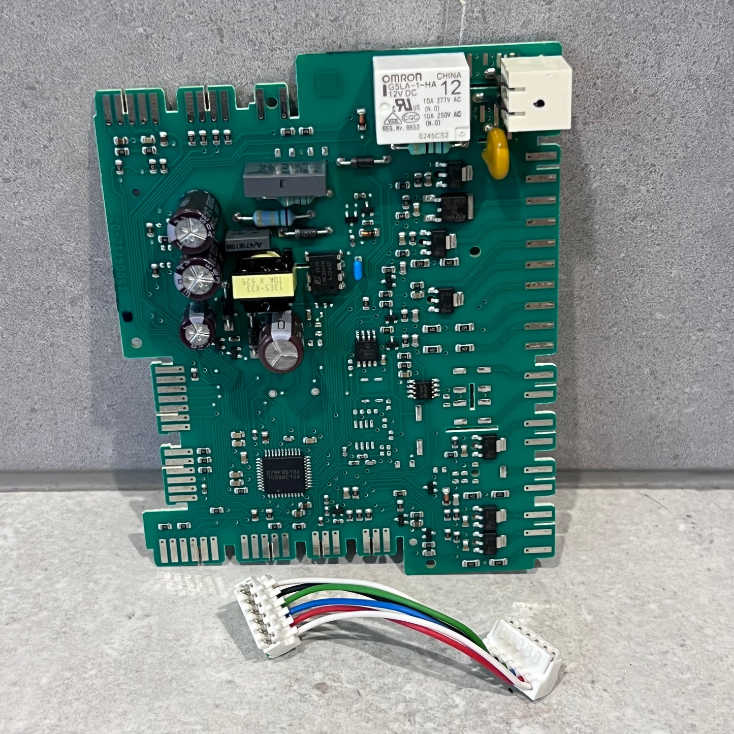 Front view of Westinghouse dishwasher display PCB board and wiring harness