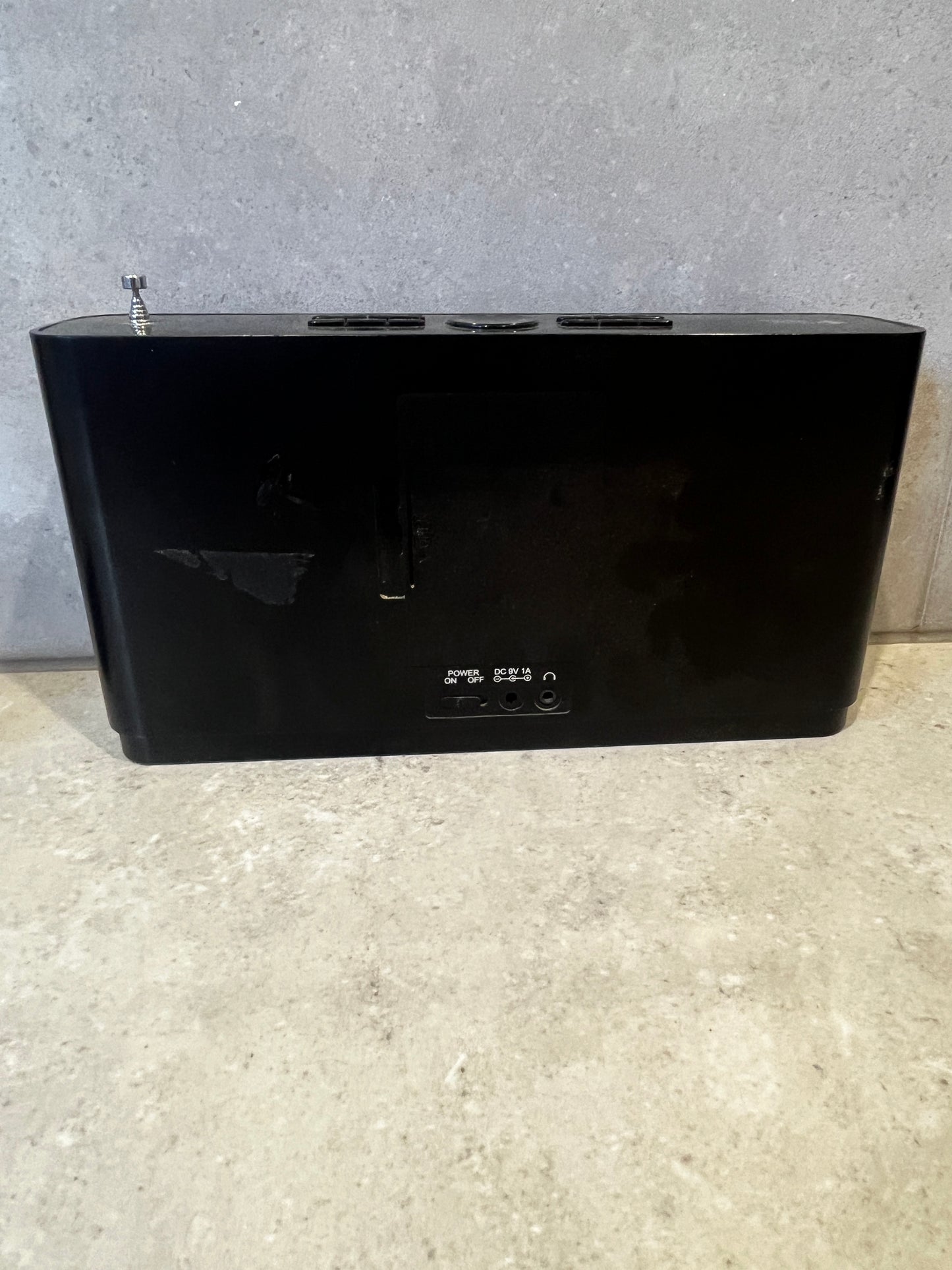 Rear view of Jensen digital AM/FM radio showing ports