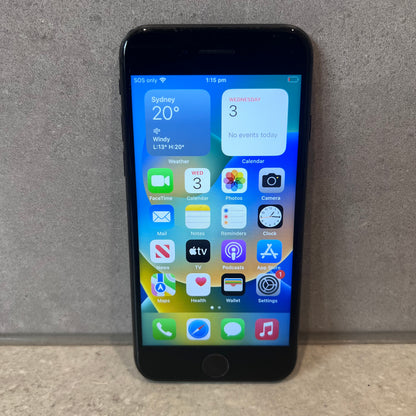 Front view displaying iPhone 8 home screen with apps and time