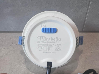 Closeup label of Mirabella 8W LED Downlight specifications