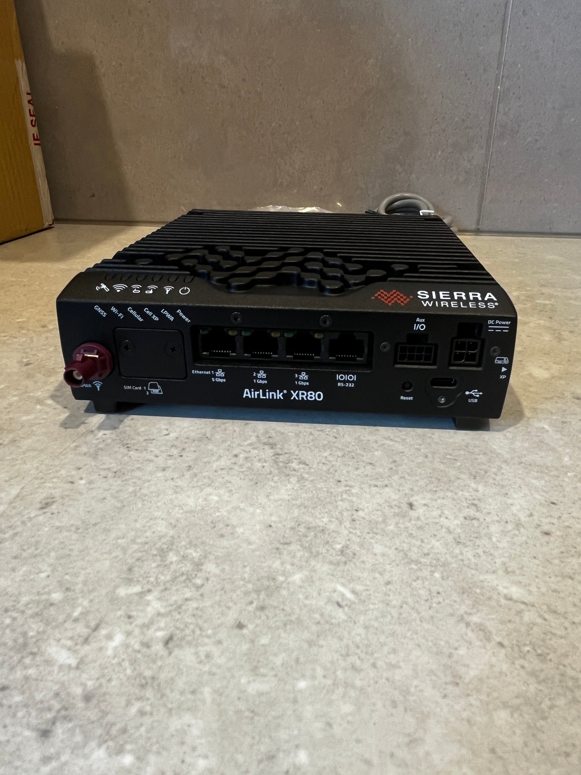 Rear view of AirLink XR80 router showing multiple antenna connectors and ports
